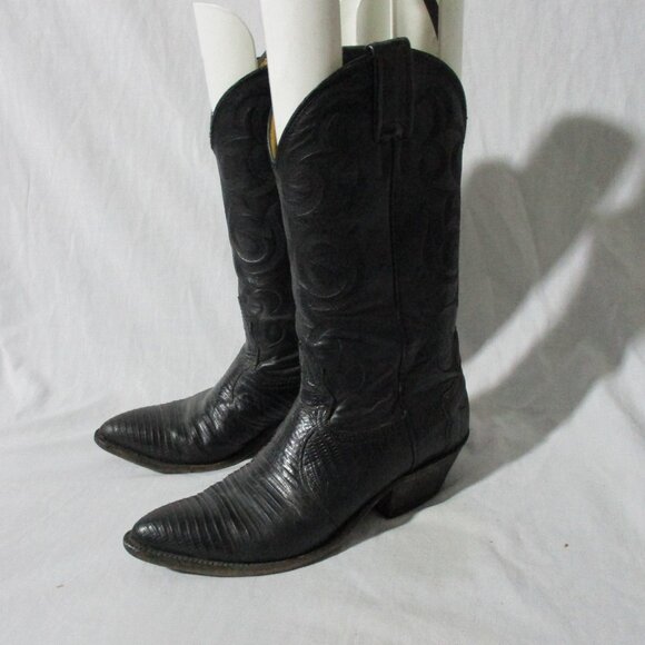 Womens NOCONA BOOTS USA Western Cowboy Leather 6 BLACK Rider ROCKER Rodeo - Picture 1 of 9